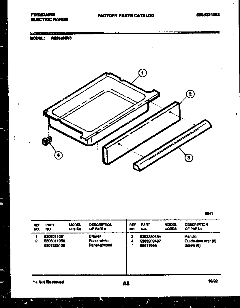 Frigidaire RS33BNW3 drawer parts diagram