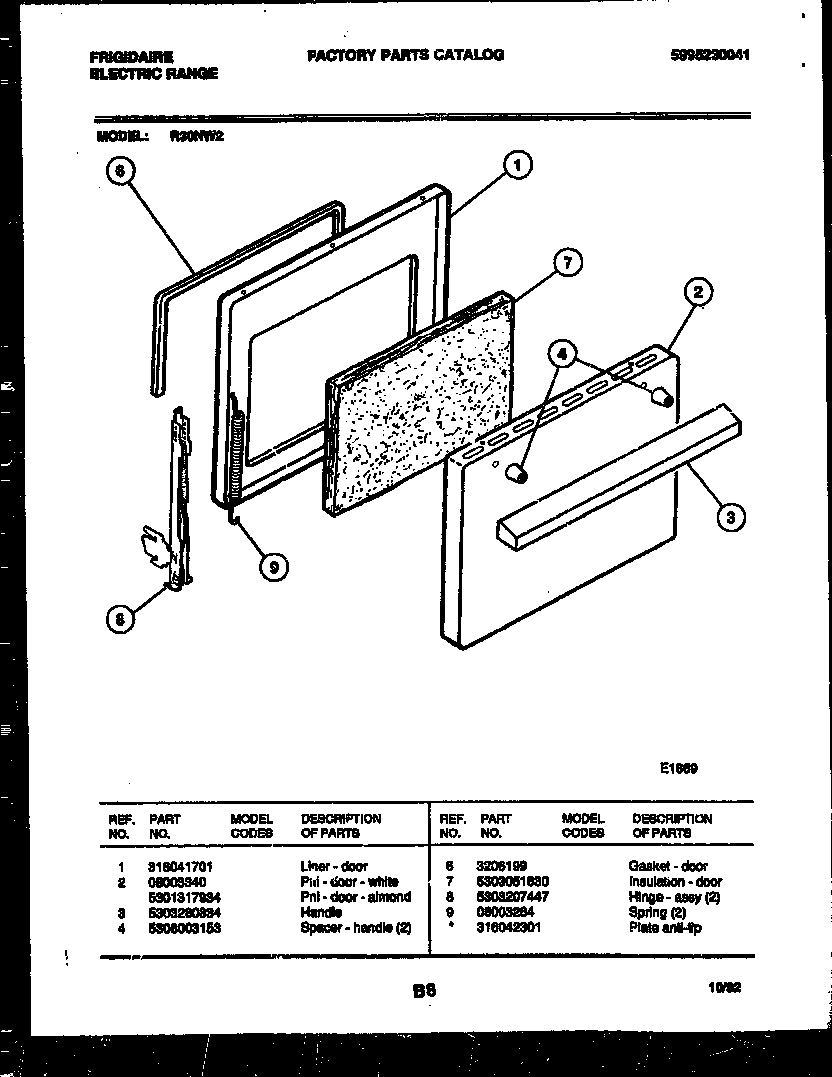 Frigidaire R30NW2 door parts diagram