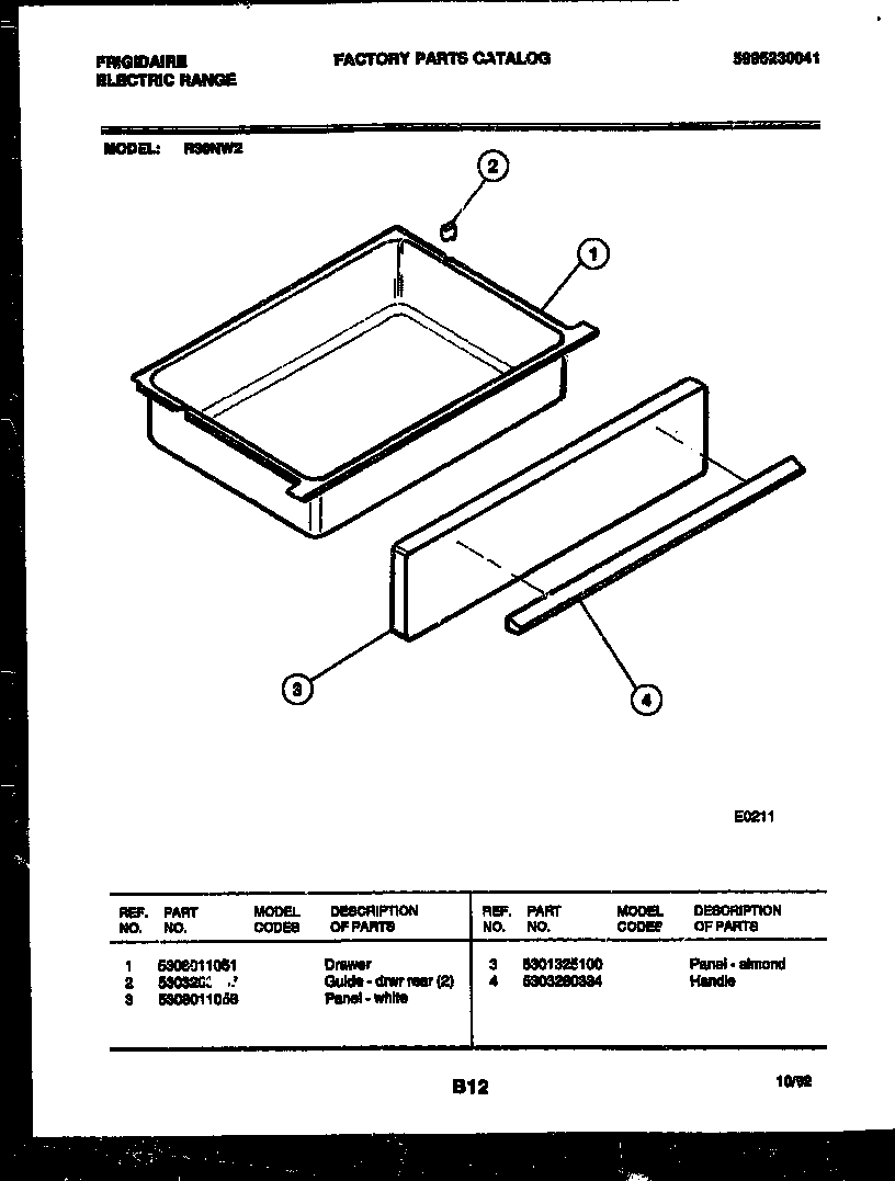 Frigidaire R30NW2 drawer parts diagram