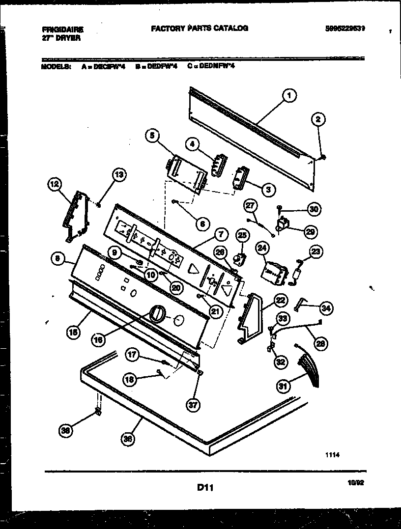 Frigidaire DECIFW4 console and control parts diagram