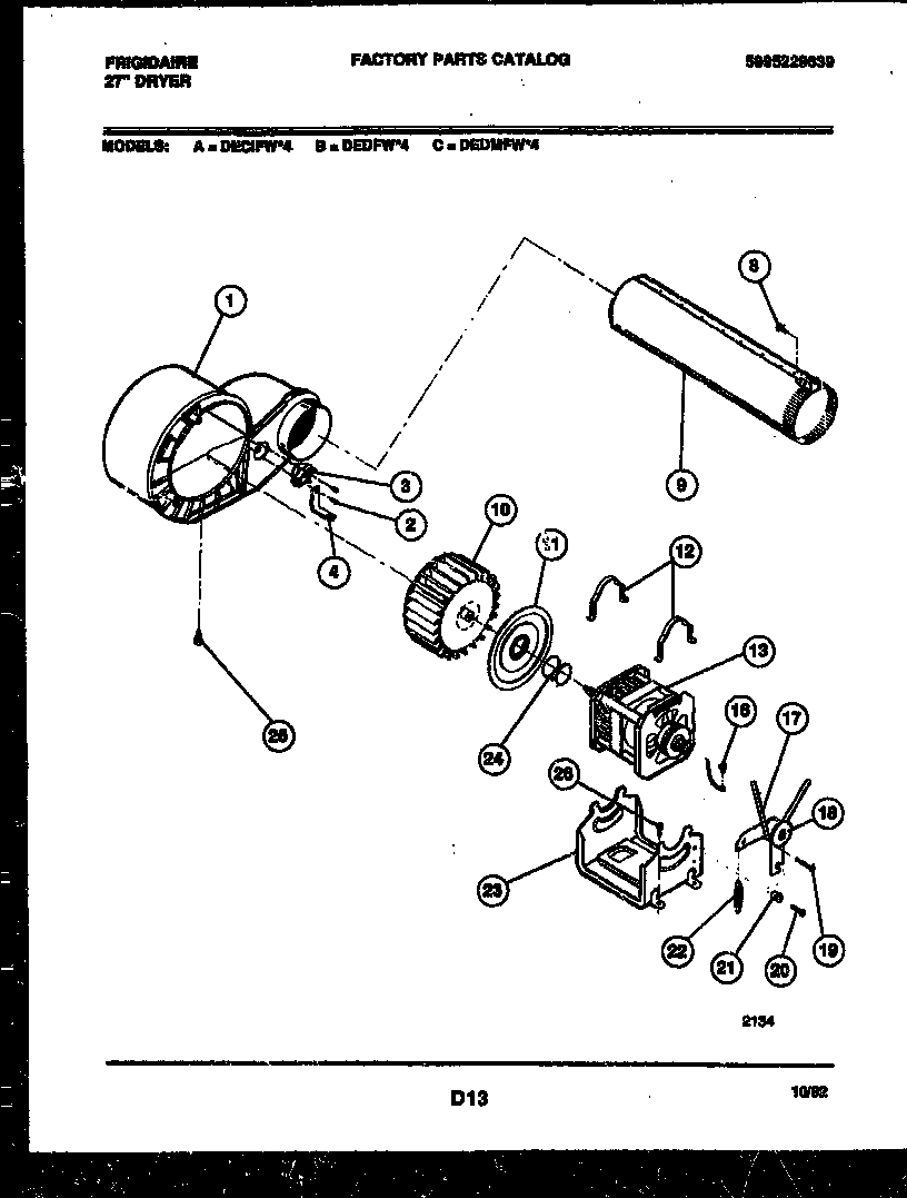Frigidaire DECIFW4 blower and drive parts diagram