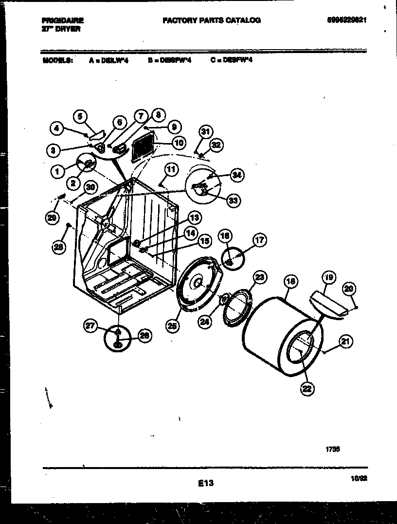Frigidaire DEISFW4 cabinet and component parts diagram
