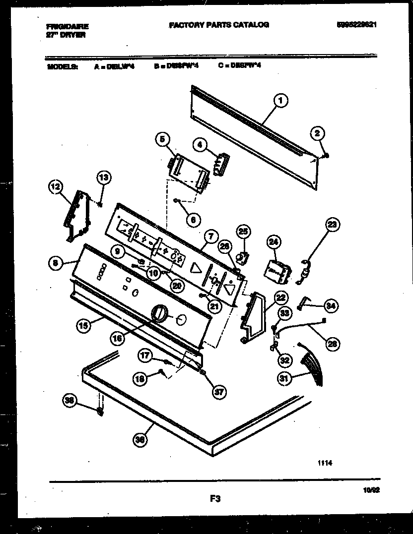 Frigidaire DEISFW4 console and control parts diagram