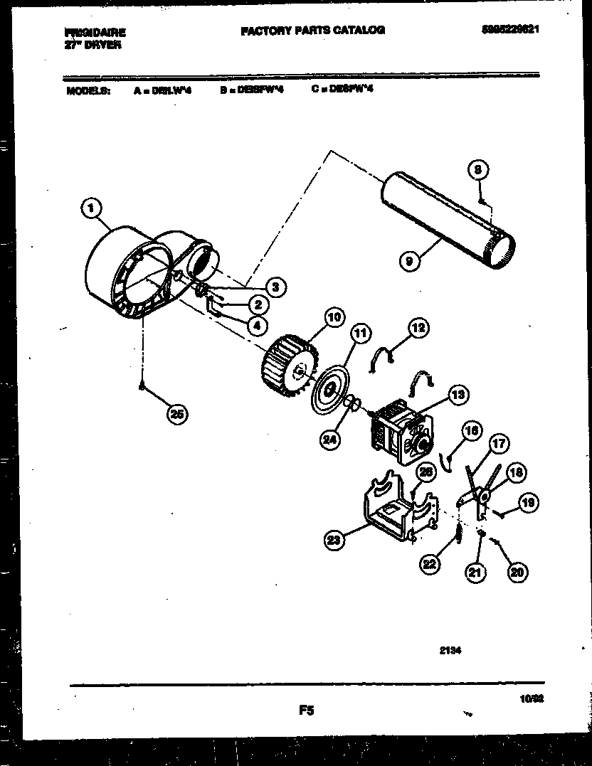 Frigidaire DEISFW4 blower and drive parts diagram