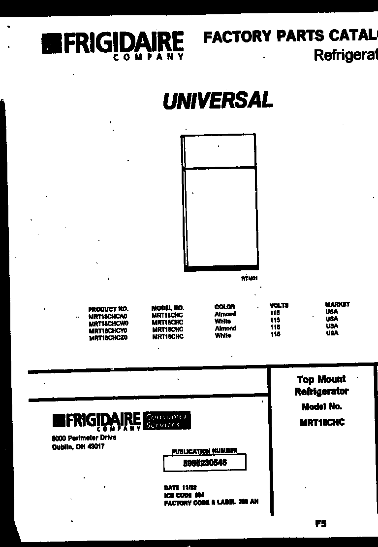 Universal/Multiflex (Frigidaire) MRT18CHCW0 cover diagram