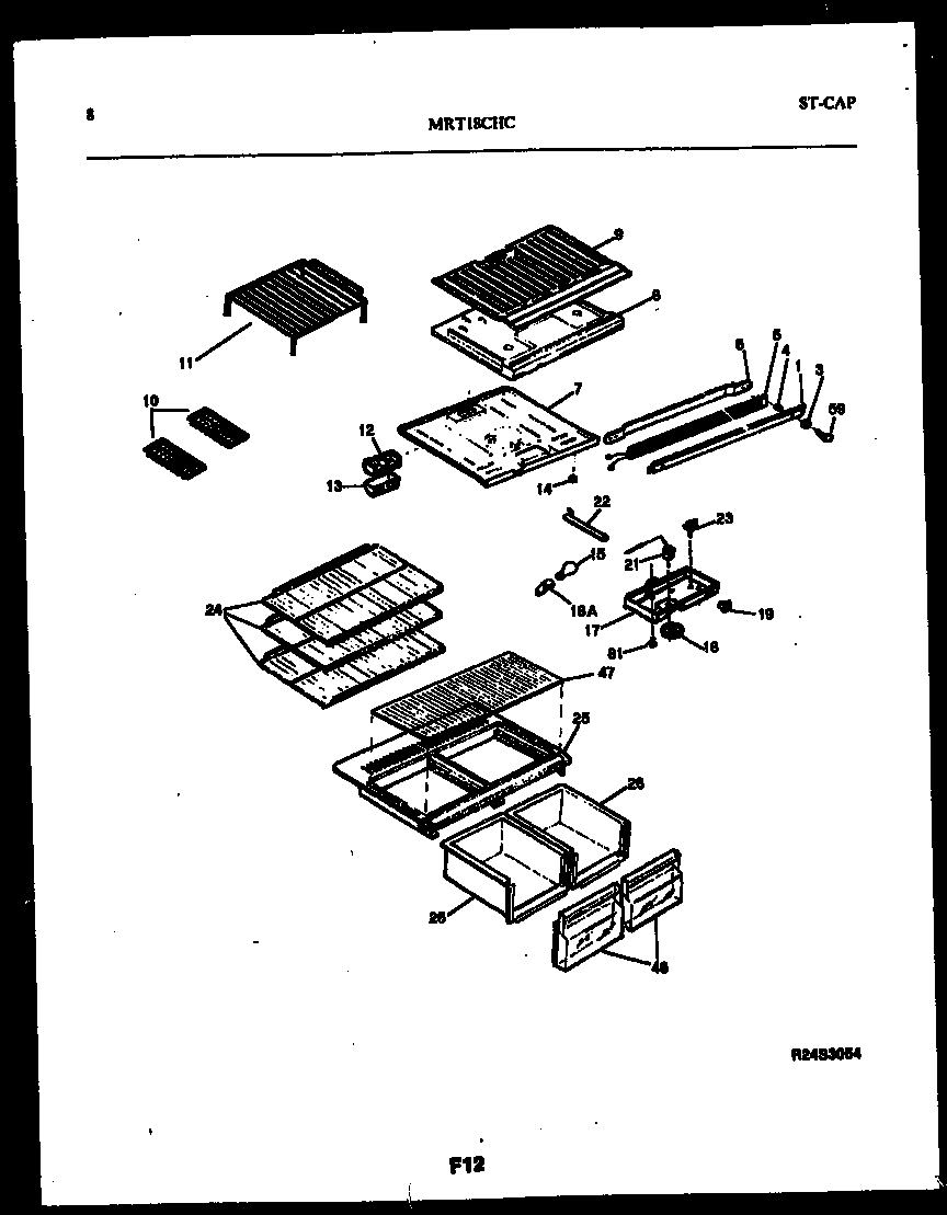 Universal/Multiflex (Frigidaire) MRT18CHCW0 shelves and supports diagram