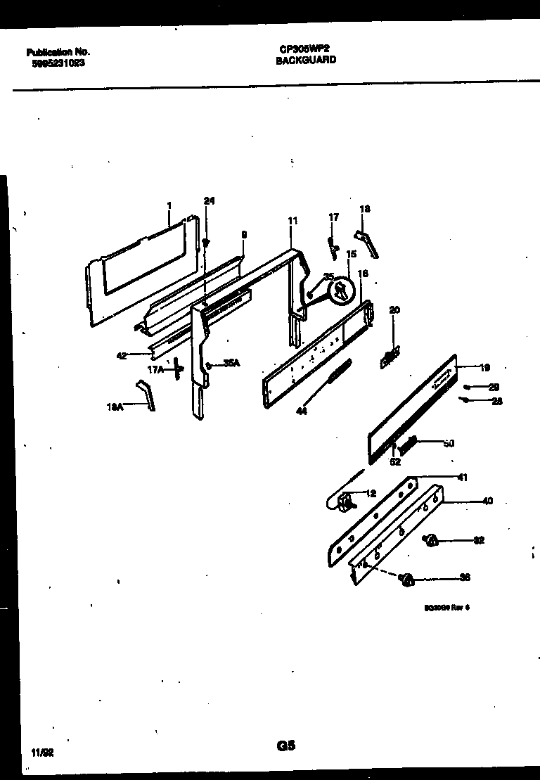 White-Westinghouse CP305WP2W1 backguard diagram
