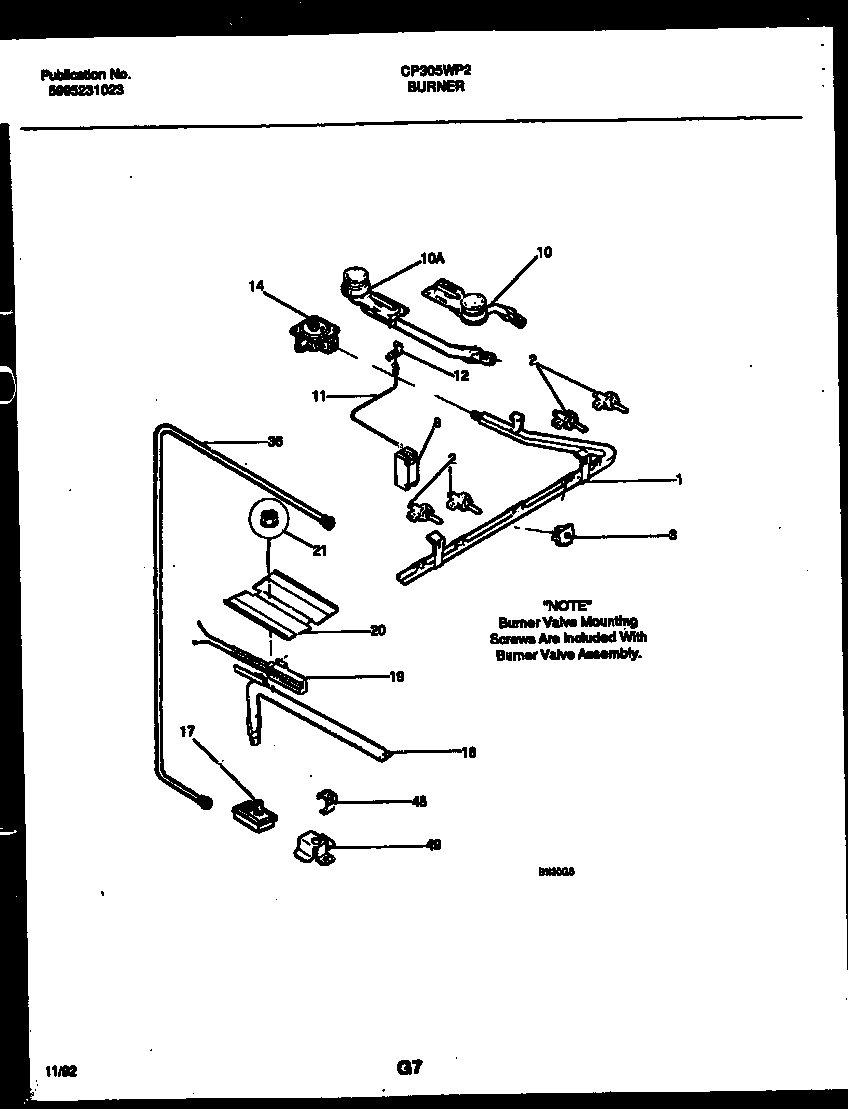 White-Westinghouse CP305WP2W1 burner, manifold and gas control diagram