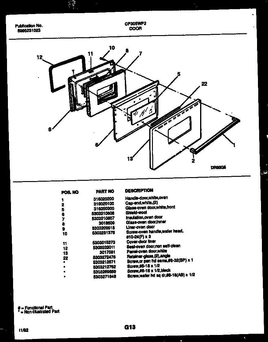 White-Westinghouse CP305WP2W1 door parts diagram