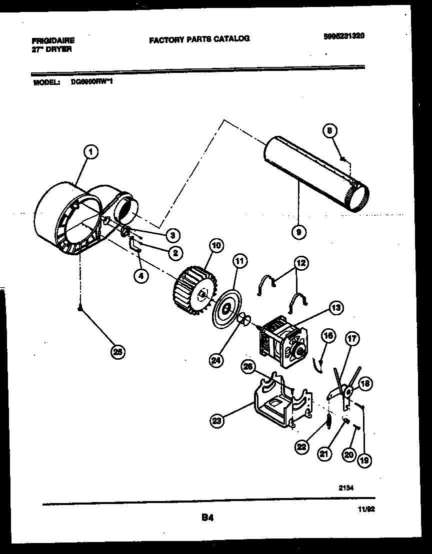 Frigidaire DG6900RW1 blower and drive parts diagram