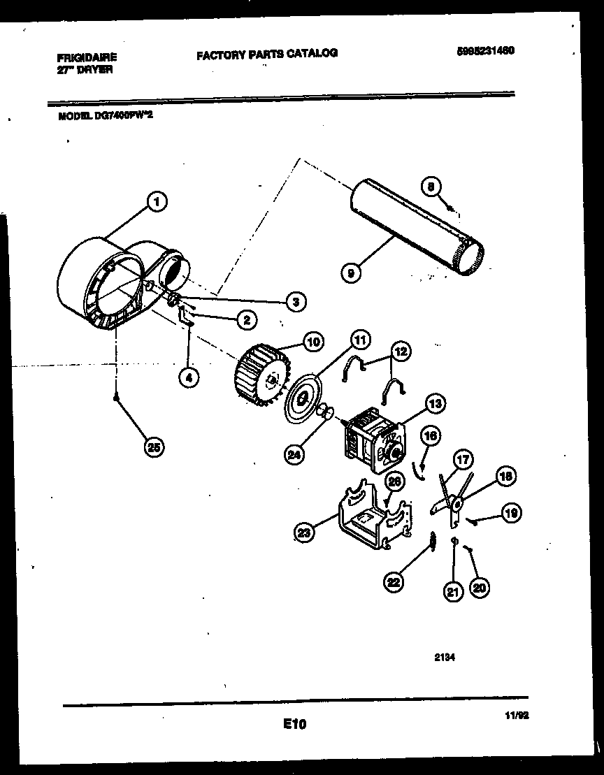 Frigidaire DG7400PW2 blower and drive parts diagram