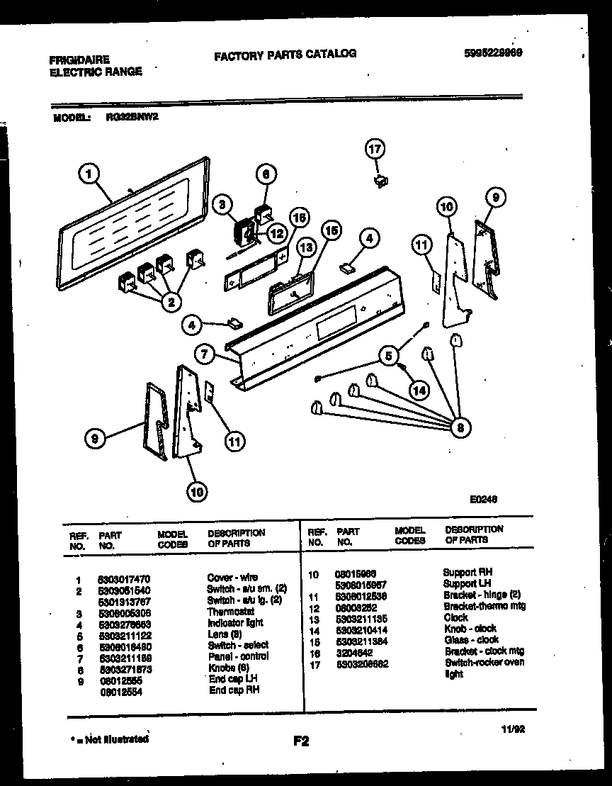 Frigidaire RG32BNL2 control panel diagram