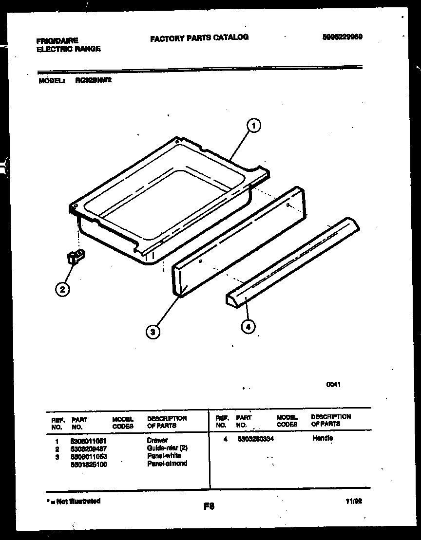 Frigidaire RG32BNL2 drawer parts diagram