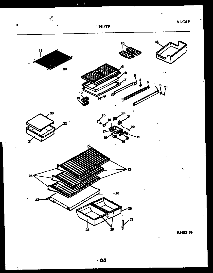 Frigidaire FPI14TPL1 shelves and supports diagram