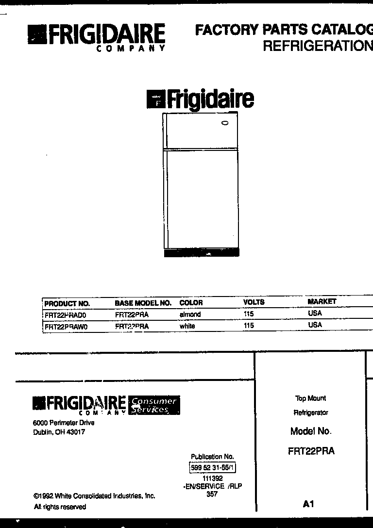Frigidaire FRT22PRAD0 cover diagram