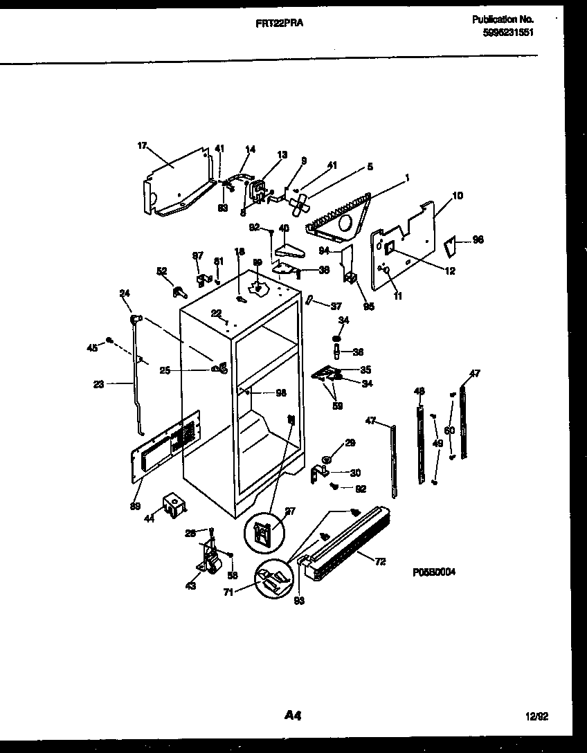 Frigidaire FRT22PRAD0 cabinet parts diagram