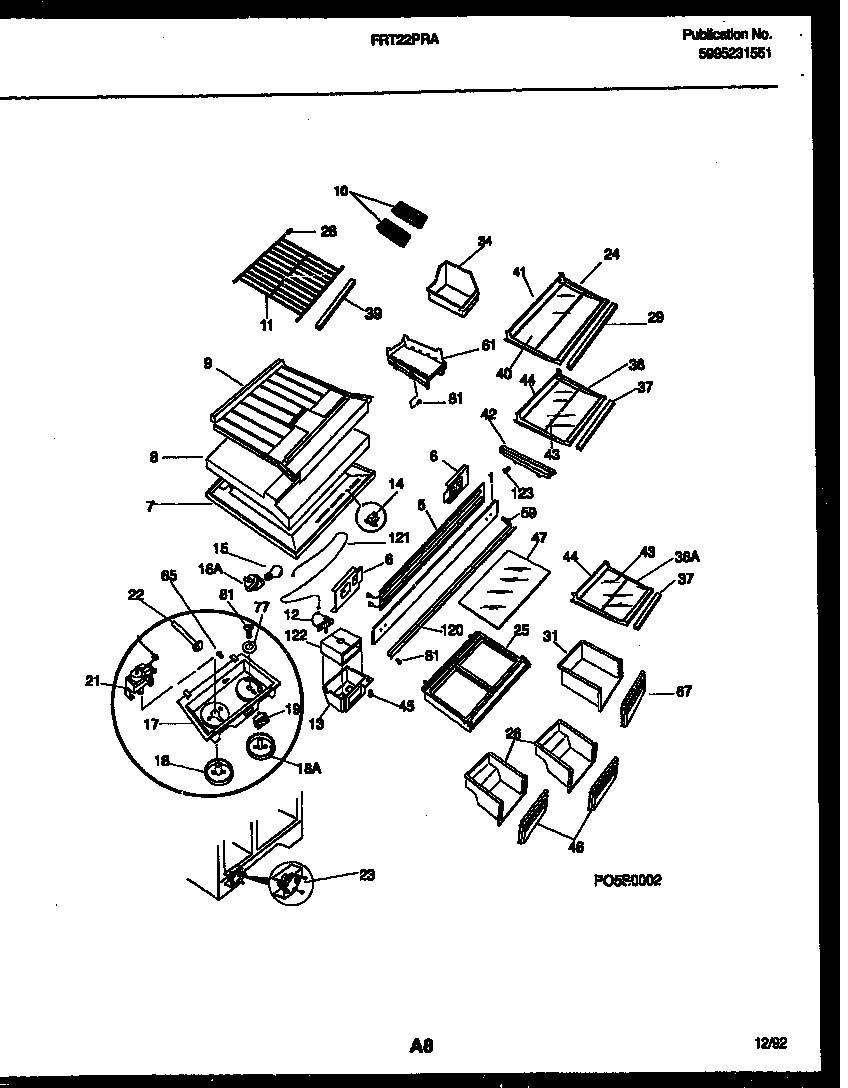 Frigidaire FRT22PRAD0 shelves and supports diagram