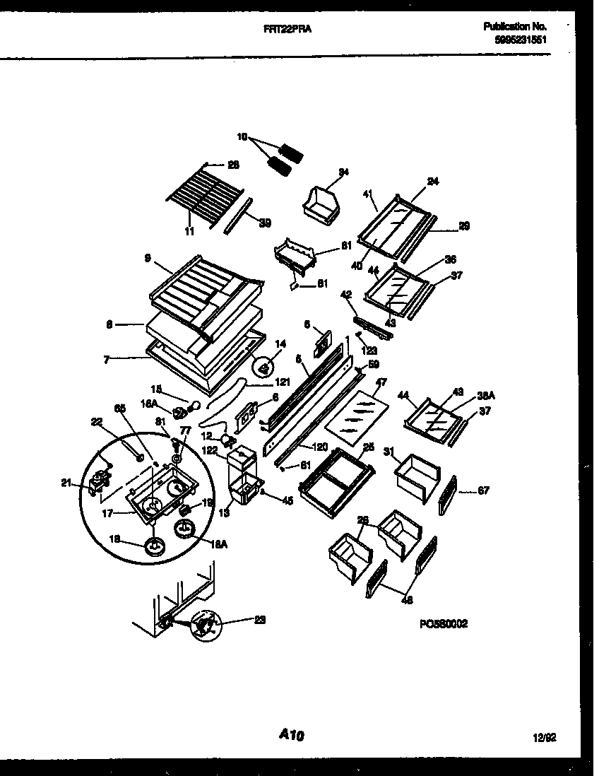 Frigidaire FRT22PRAD0 shelves and supports diagram