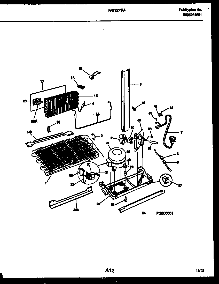 Frigidaire FRT22PRAD0 system and automatic defrost parts diagram