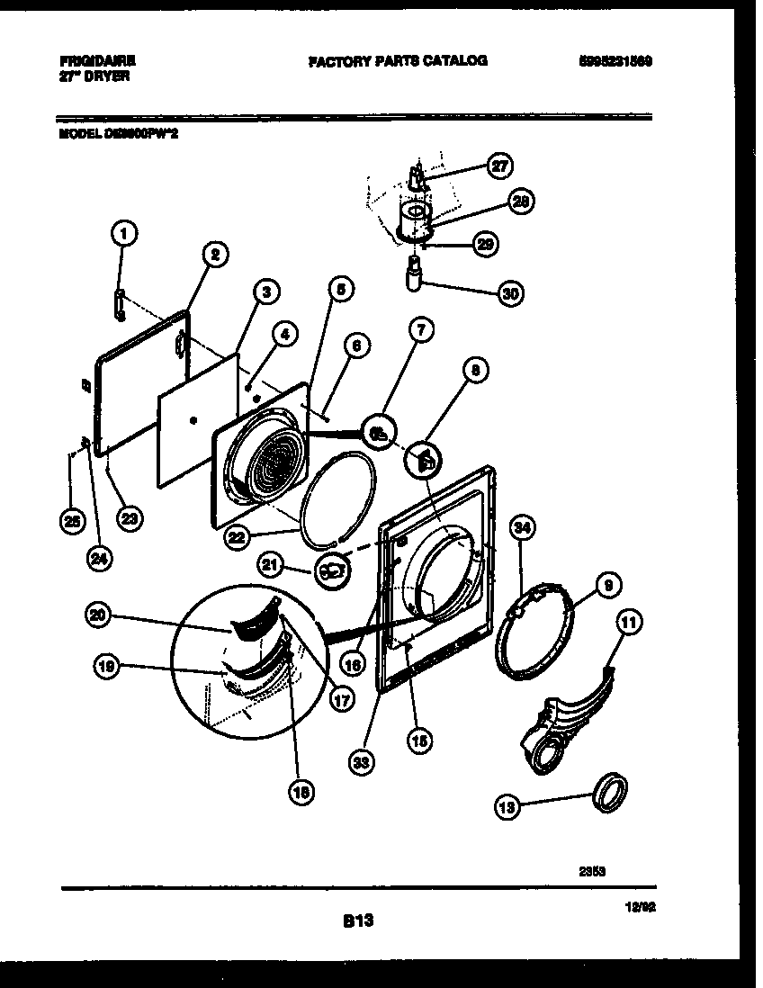 Frigidaire DE8800PW2 door parts diagram