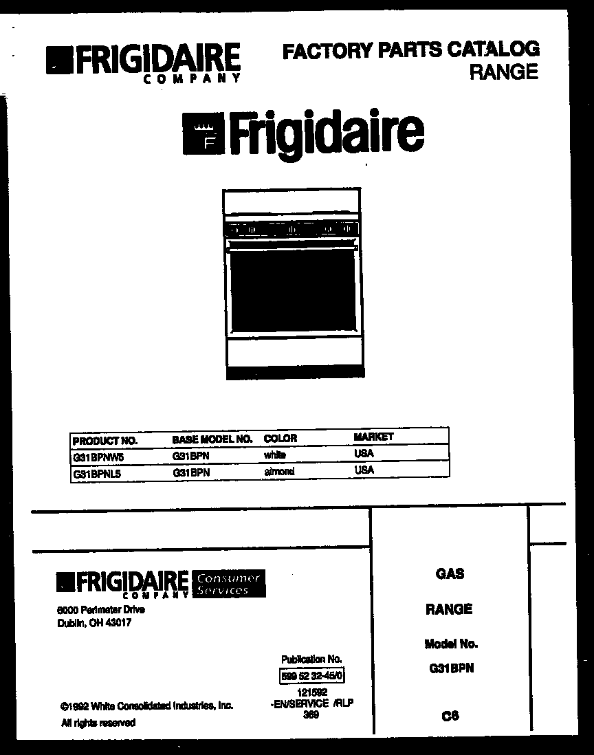 Frigidaire G31BPNL5 cover diagram