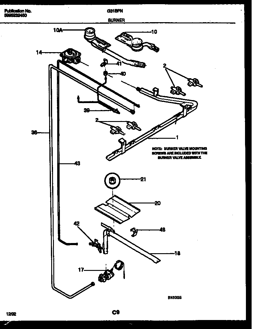 Frigidaire G31BPNL5 burner, manifold and gas control diagram