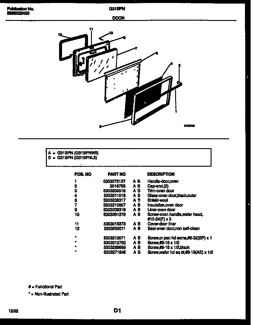 Frigidaire G31BPNL5 door parts diagram