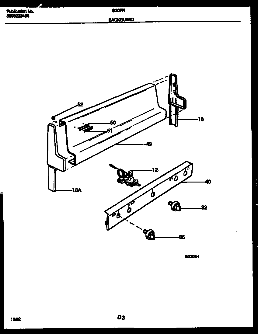 Frigidaire G30PNW7 backguard diagram