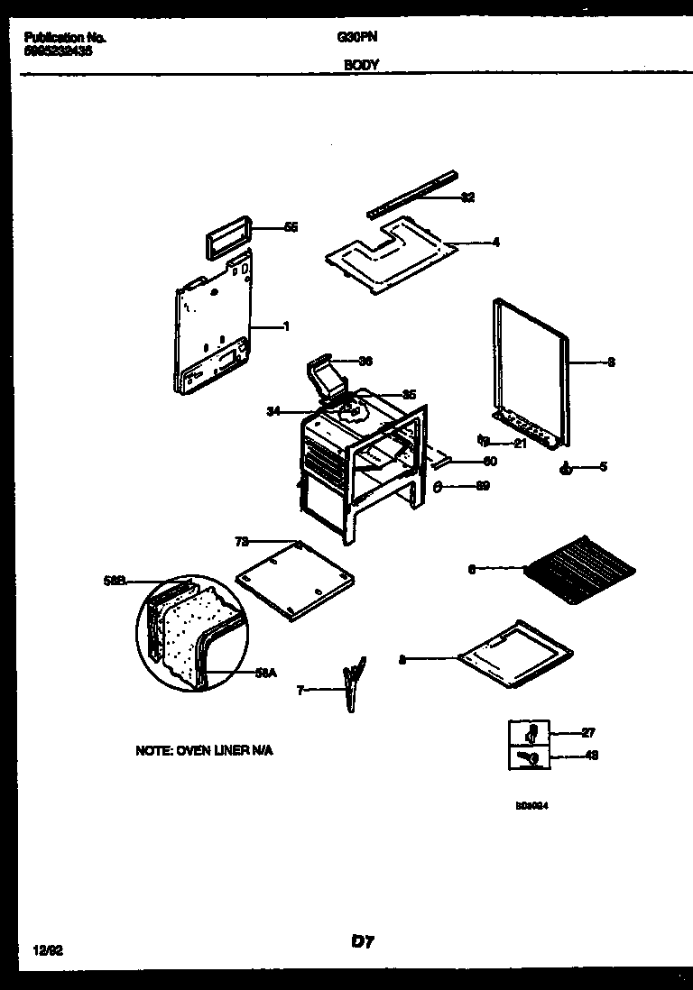 Frigidaire G30PNW7 body parts diagram