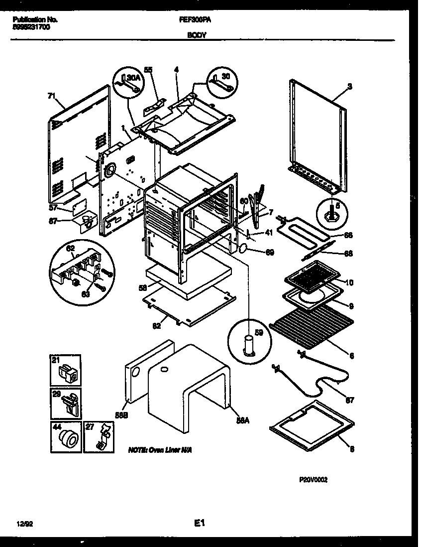Frigidaire FEF300PADA body parts diagram