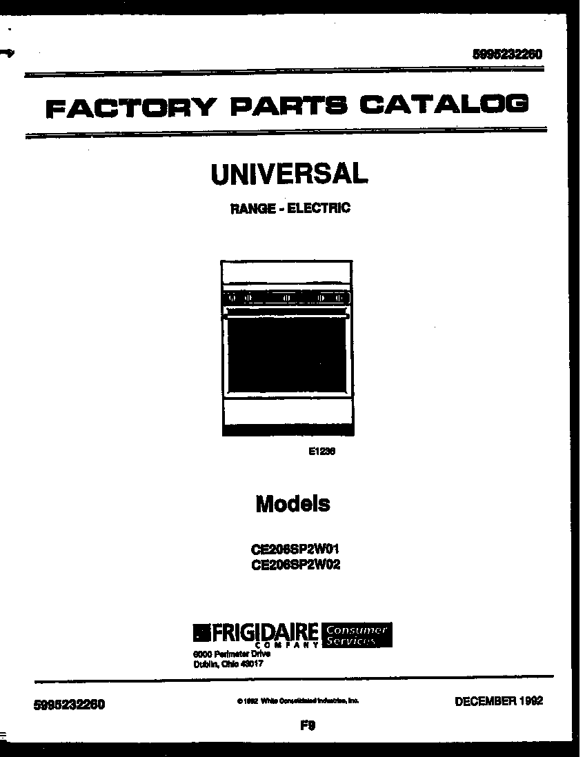 Frigidaire CE026SP2W2 cover diagram