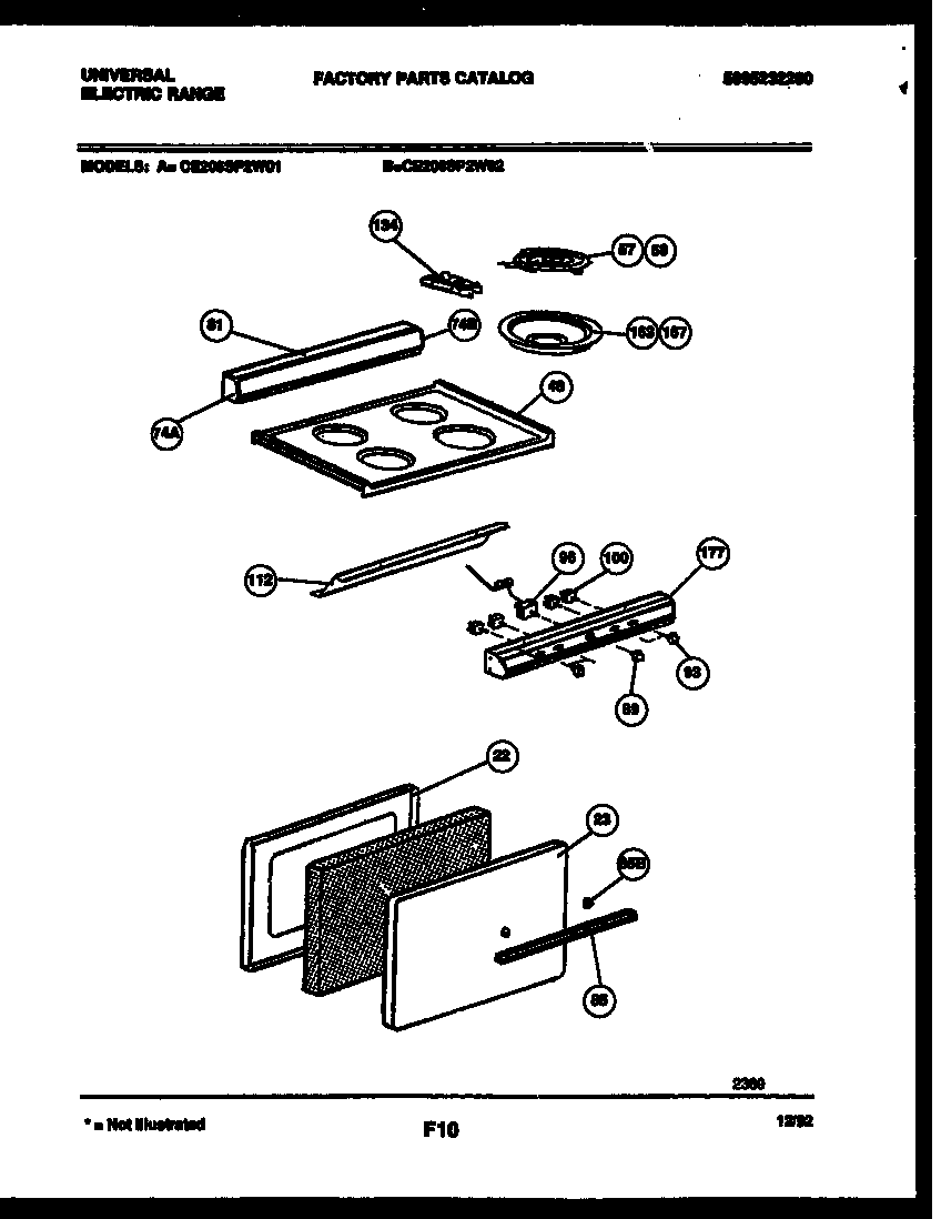 Frigidaire CE026SP2W2 backguard, cooktop and door parts diagram