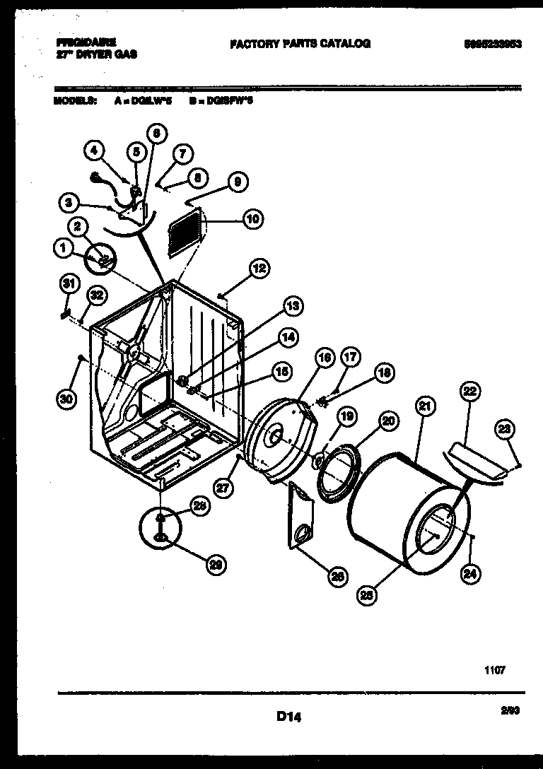 Frigidaire DGISFL5 cabinet and component parts diagram