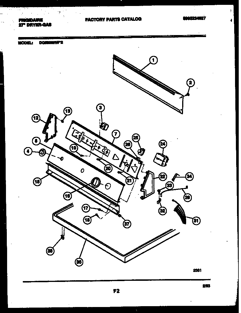 Frigidaire DG5800RW2 console and control parts diagram