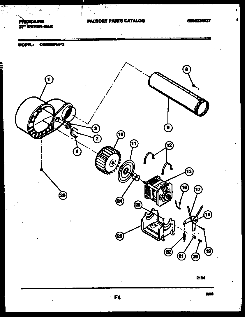 Frigidaire DG5800RW2 blower and drive parts diagram