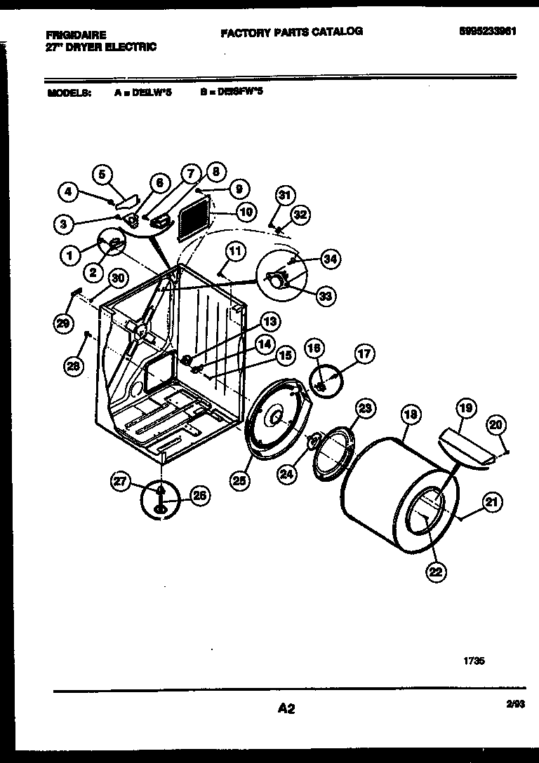 White-Westinghouse DEILL5 cabinet and component parts diagram