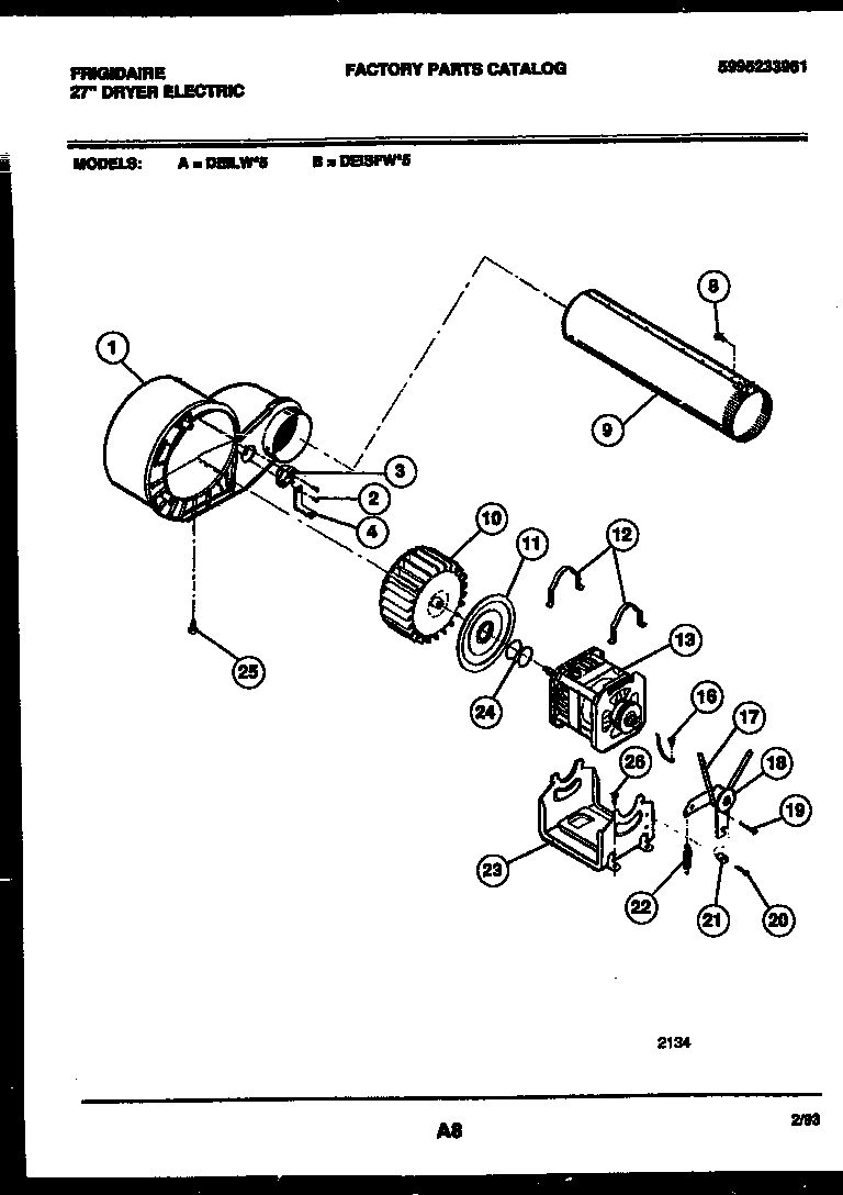 White-Westinghouse DEILL5 blower and drive parts diagram