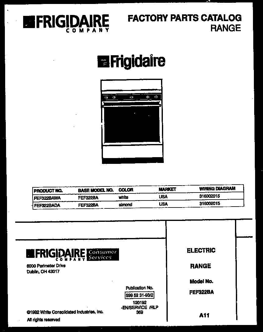 Frigidaire FEF322BAWA cover diagram