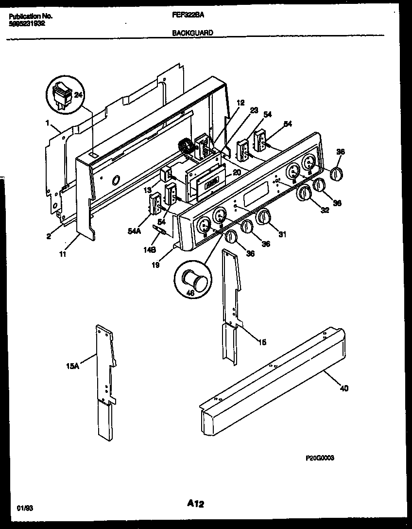 Frigidaire FEF322BAWA backguard diagram