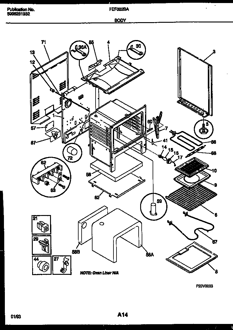 Frigidaire FEF322BAWA body parts diagram