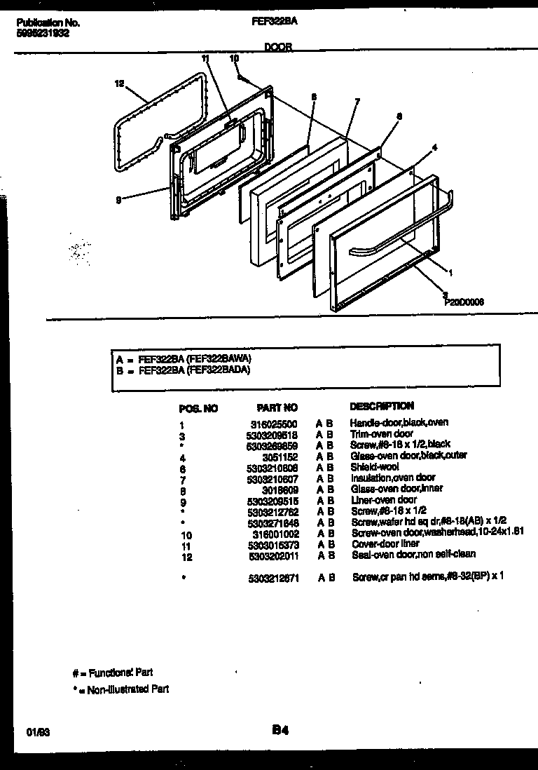 Frigidaire FEF322BAWA door parts diagram