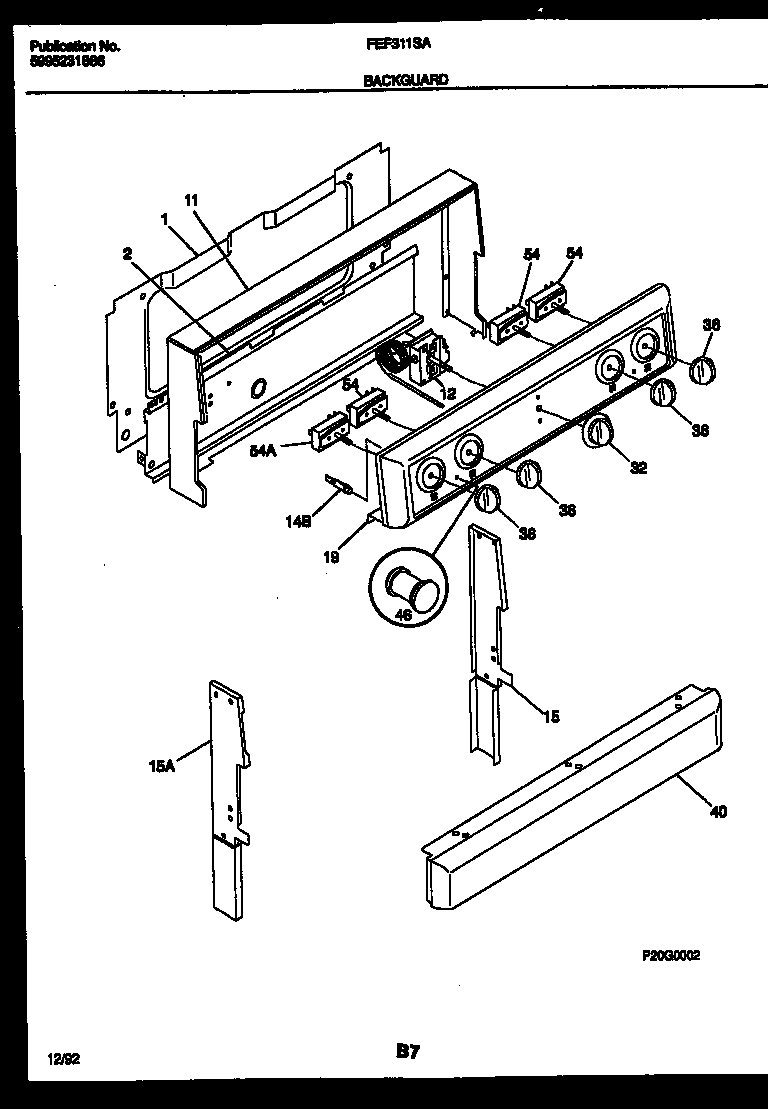 Frigidaire FEF311SADA backguard diagram
