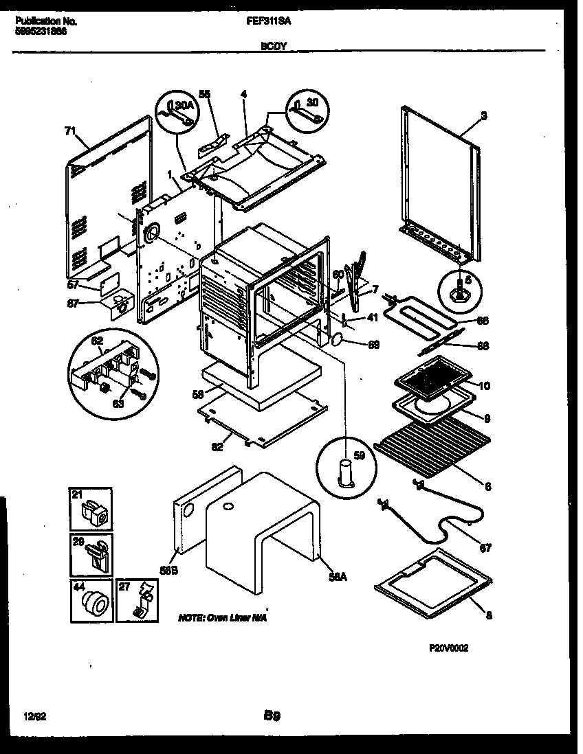 Frigidaire FEF311SADA body parts diagram