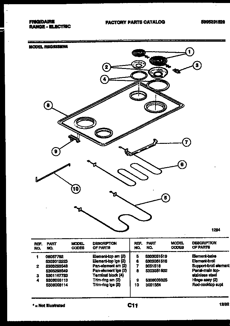 Frigidaire REG533MNW4 cooktop and broiler parts diagram