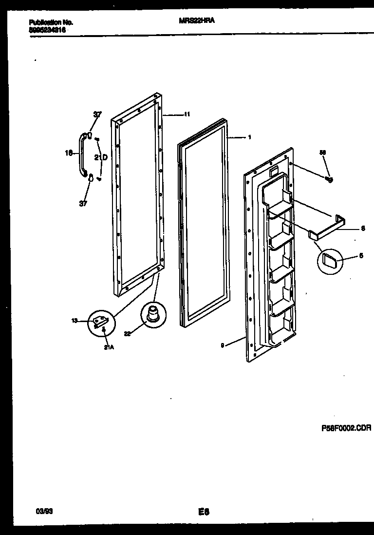 Universal/Multiflex (Frigidaire) MRS22HRAD0 freezer door parts diagram