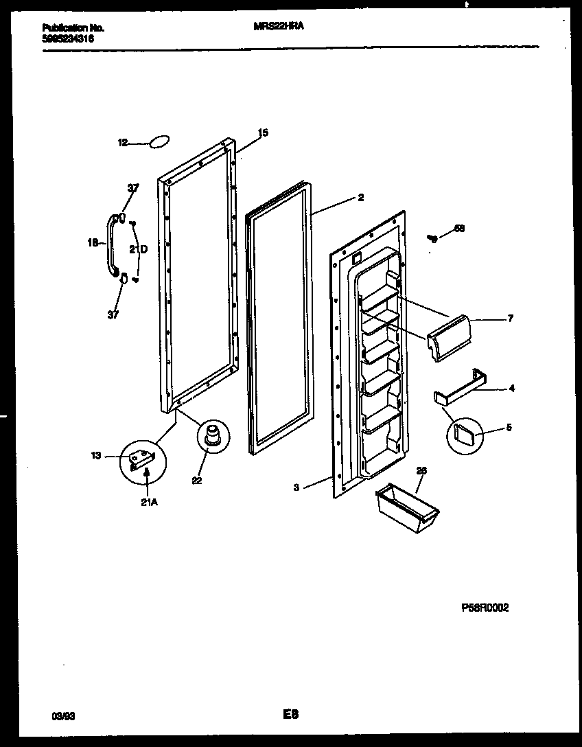 Universal/Multiflex (Frigidaire) MRS22HRAD0 refrigerator door parts diagram