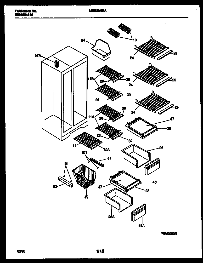 Universal/Multiflex (Frigidaire) MRS22HRAD0 shelves and supports diagram