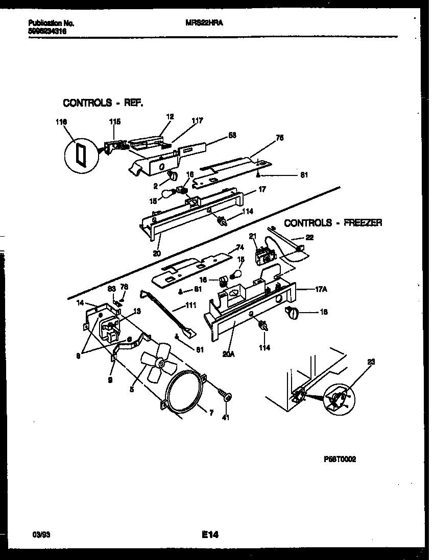 Universal/Multiflex (Frigidaire) MRS22HRAD0 refrigerator control assembly, damper control assembly and f diagram