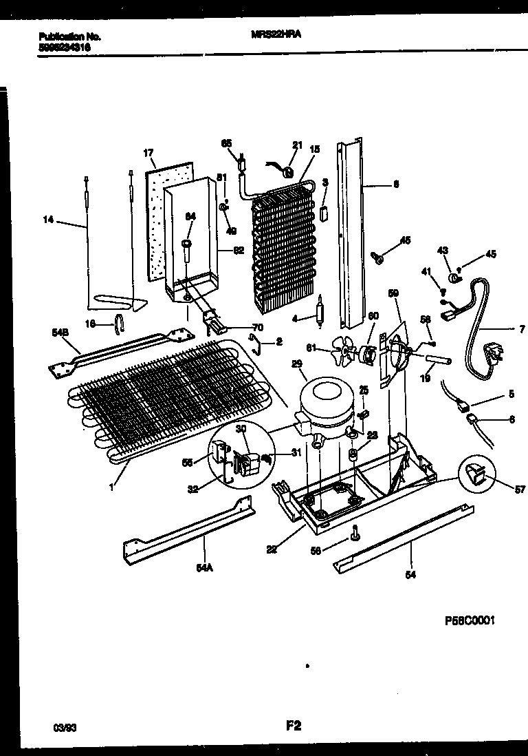 Universal/Multiflex (Frigidaire) MRS22HRAD0 system and automatic defrost parts diagram
