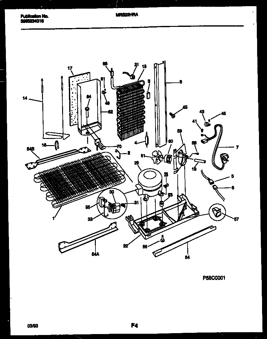 Universal/Multiflex (Frigidaire) MRS22HRAD0 system and automatic defrost parts diagram